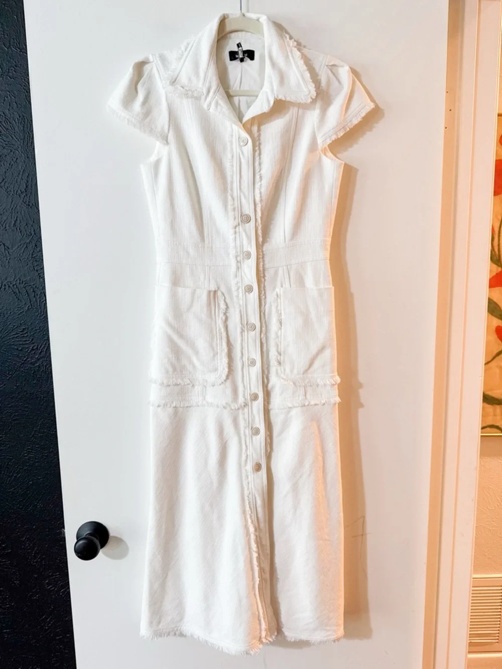 ME+EM Cotton-Blend Fringed Midi Dress White Size US 4 - Picture 6 of 14